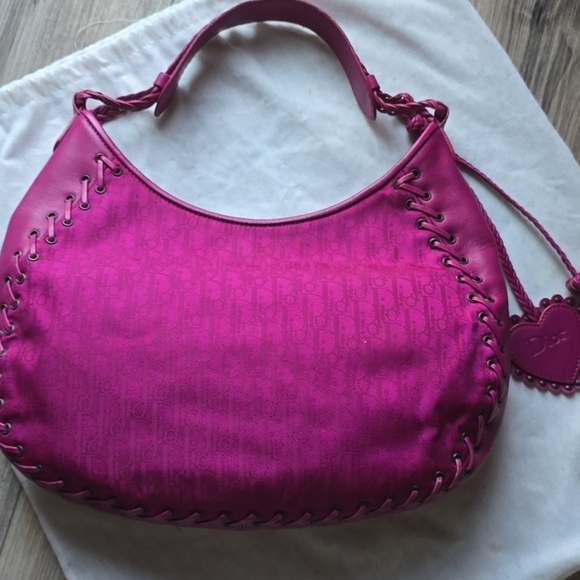 Christian Dior Magenta Oblique Monogram Canvas and Leather Trim 2007 Hobo Bag - Picture 4 of 12
